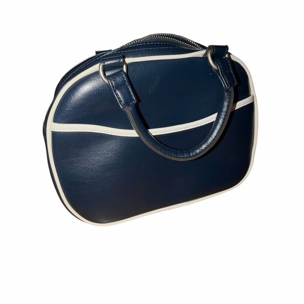 Vintage hand bag navy blue & white zipper closure - Picture 7 of 8